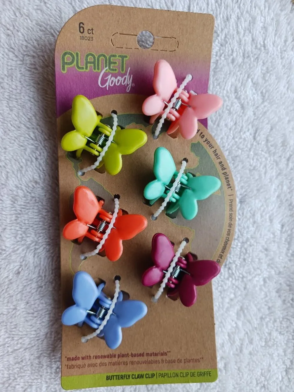 6 Goody Planet Colored Butterfly Renewable Plant Plastic Hair Claw Jaw Clips